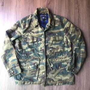Gap Camo Utility Military Jacket Women’s L Army Green Flannel Lined Snap Closure